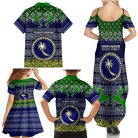 Personalised Chuuk State Christmas Family Matching Summer Maxi Dress and Hawaiian Shirt Coat of Arms Beautiful Merry Xmas Snowflake LT03 - Polynesian Pride