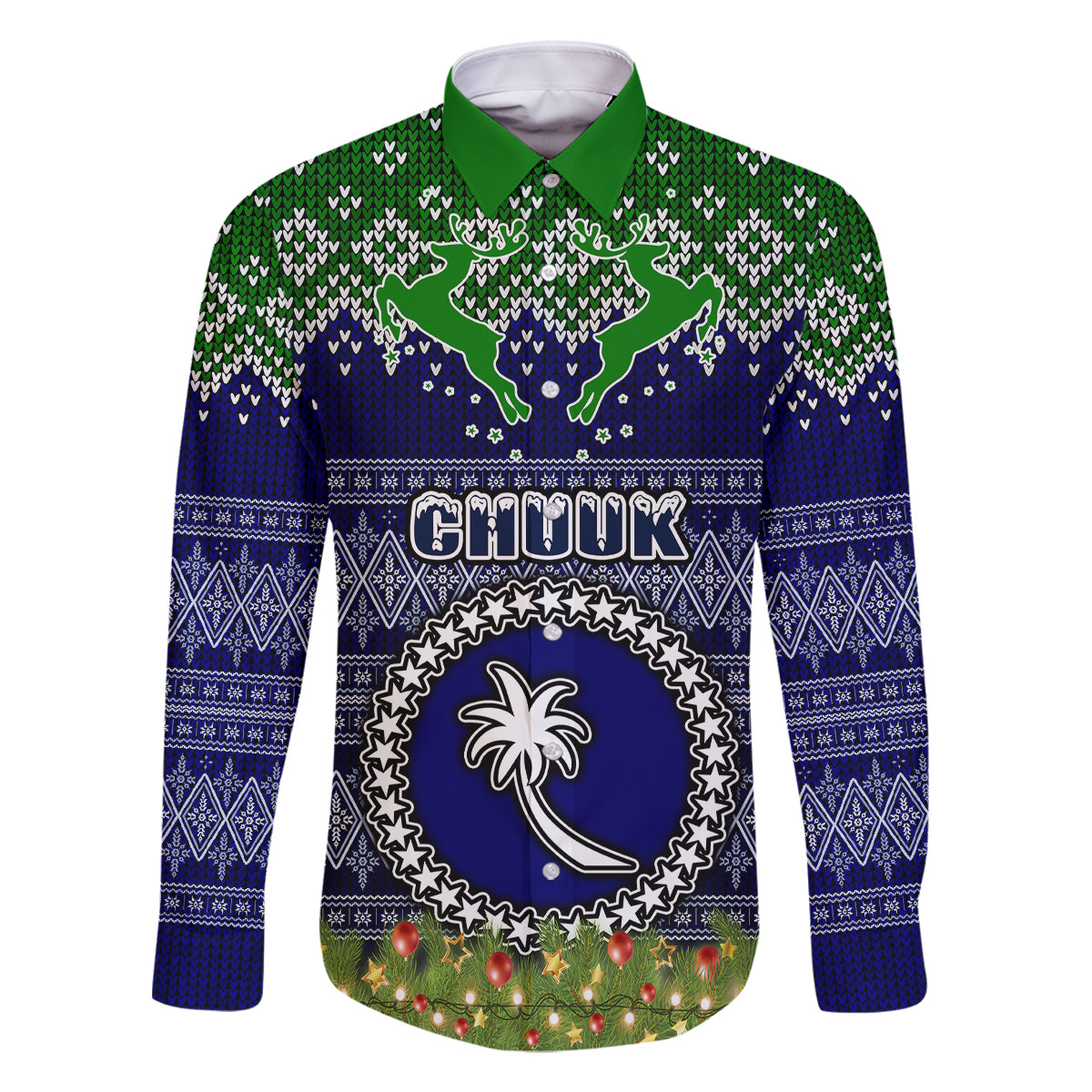 Personalised Chuuk State Christmas Family Matching Summer Maxi Dress and Hawaiian Shirt Coat of Arms Beautiful Merry Xmas Snowflake LT03 Dad's Shirt - Long Sleeve Blue - Polynesian Pride