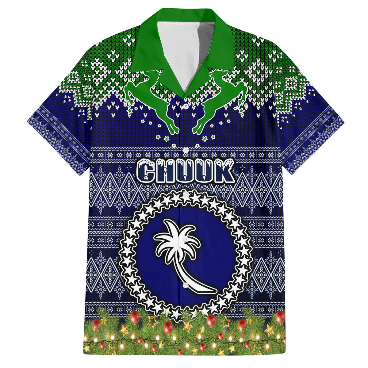 Personalised Chuuk State Christmas Family Matching Tank Maxi Dress and Hawaiian Shirt Coat of Arms Beautiful Merry Xmas Snowflake LT03 Dad's Shirt - Short Sleeve Blue - Polynesian Pride