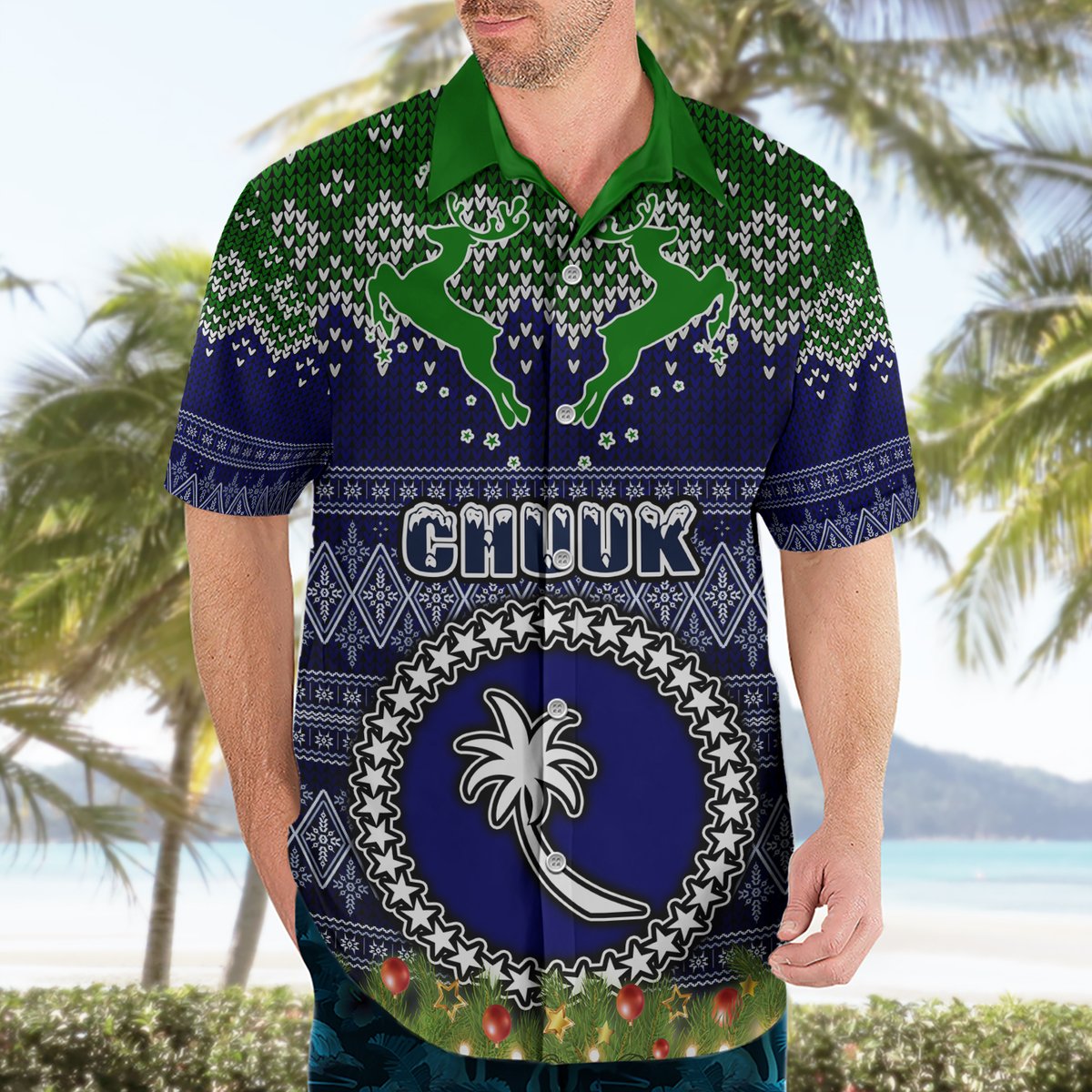 Personalised Chuuk State Christmas Hawaiian Shirt Coat of Arms Beautiful Merry Xmas Snowflake LT03 - Polynesian Pride
