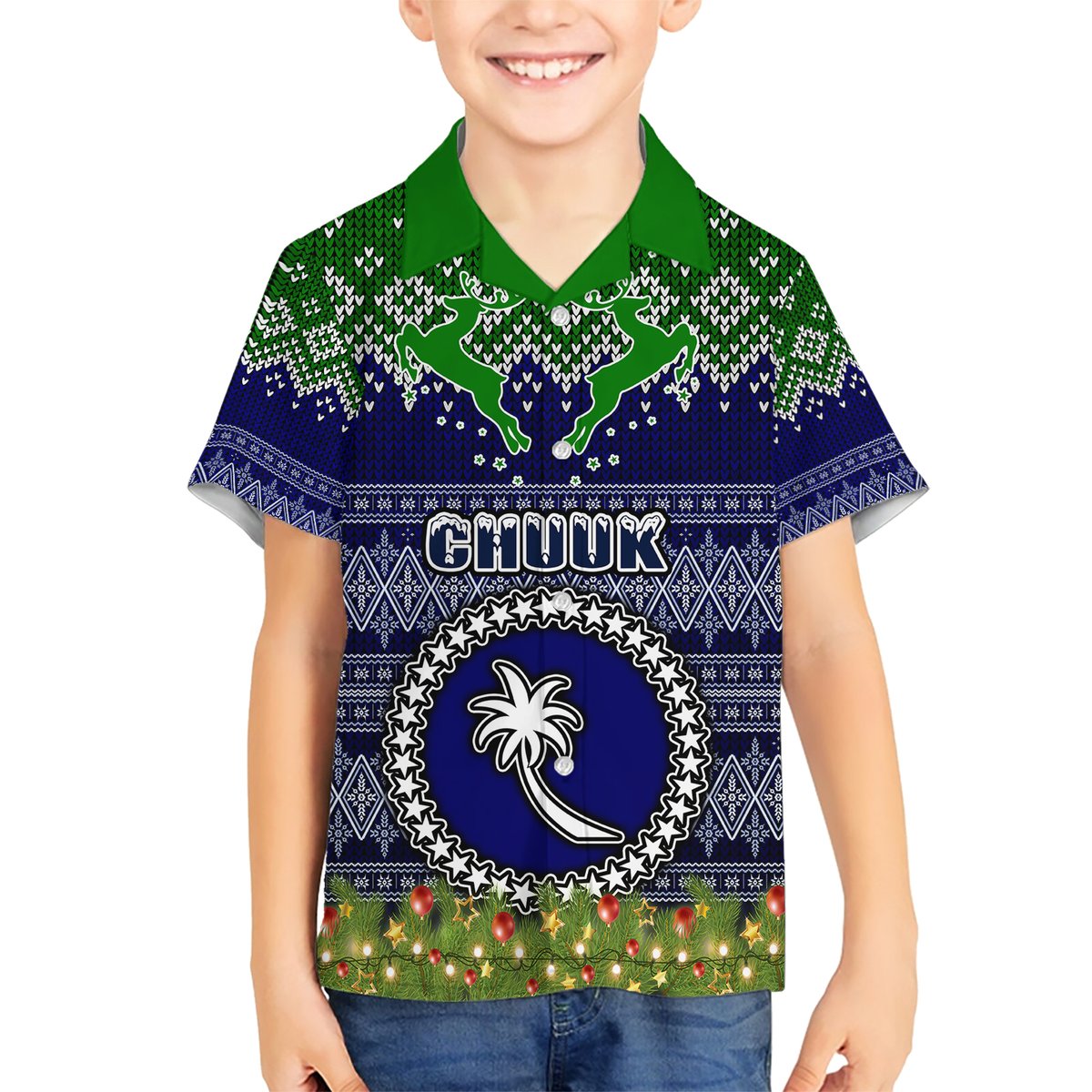Personalised Chuuk State Christmas Hawaiian Shirt Coat of Arms Beautiful Merry Xmas Snowflake LT03 - Polynesian Pride