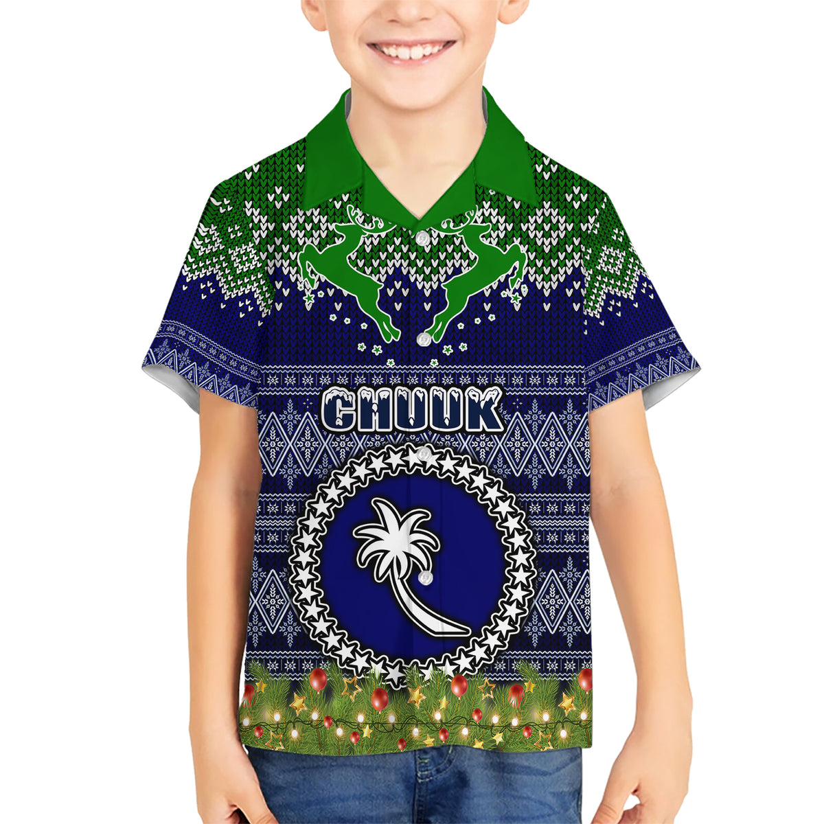 Personalised Chuuk State Christmas Kid Hawaiian Shirt Coat of Arms Beautiful Merry Xmas Snowflake LT03 Kid Blue - Polynesian Pride