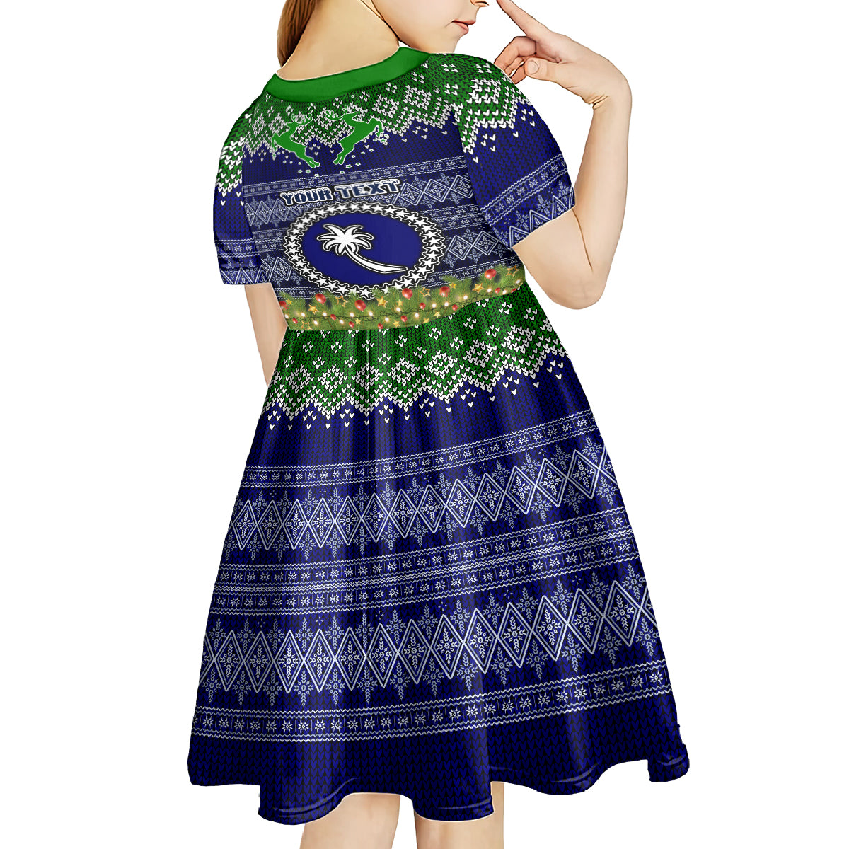 Personalised Chuuk State Christmas Kid Short Sleeve Dress Coat of Arms Beautiful Merry Xmas Snowflake LT03 - Polynesian Pride