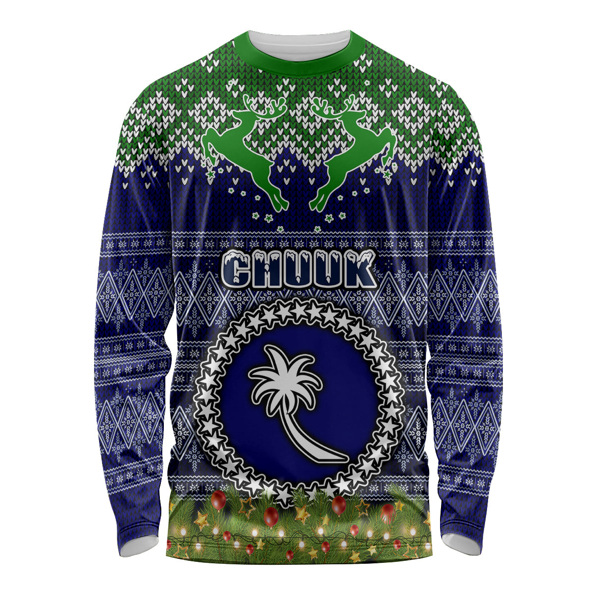 Personalised Chuuk State Christmas Long Sleeve Shirt Coat of Arms Beautiful Merry Xmas Snowflake LT03 Unisex Blue - Polynesian Pride