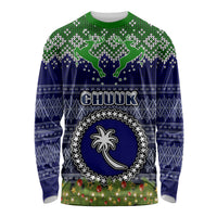 Personalised Chuuk State Christmas Long Sleeve Shirt Coat of Arms Beautiful Merry Xmas Snowflake LT03 Unisex Blue - Polynesian Pride