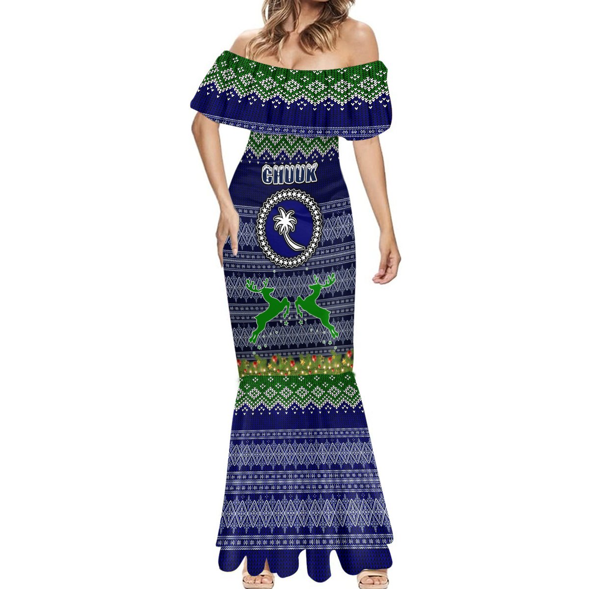 Personalised Chuuk State Christmas Mermaid Dress Coat of Arms Beautiful Merry Xmas Snowflake LT03 - Polynesian Pride