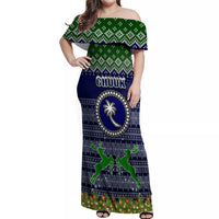Personalised Chuuk State Christmas Off Shoulder Maxi Dress Coat of Arms Beautiful Merry Xmas Snowflake LT03 Women Blue - Polynesian Pride