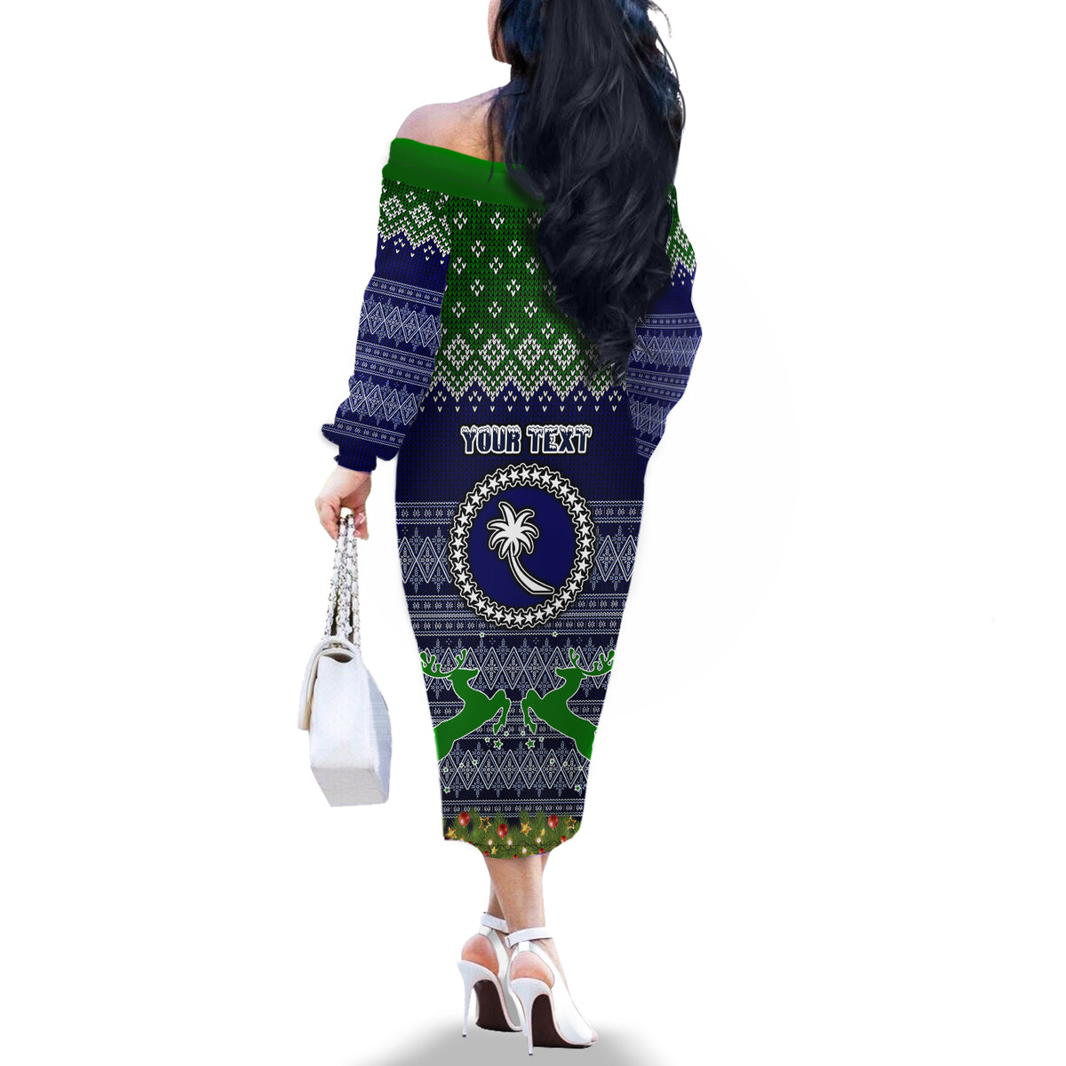 Personalised Chuuk State Christmas Off The Shoulder Long Sleeve Dress Coat of Arms Beautiful Merry Xmas Snowflake LT03 - Polynesian Pride