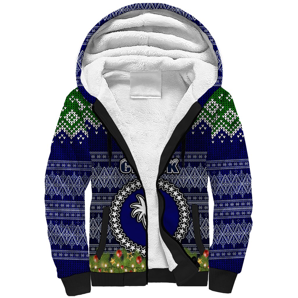Personalised Chuuk State Christmas Sherpa Hoodie Coat of Arms Beautiful Merry Xmas Snowflake LT03 Unisex Blue - Polynesian Pride