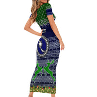 Personalised Chuuk State Christmas Short Sleeve Bodycon Dress Coat of Arms Beautiful Merry Xmas Snowflake LT03 - Polynesian Pride