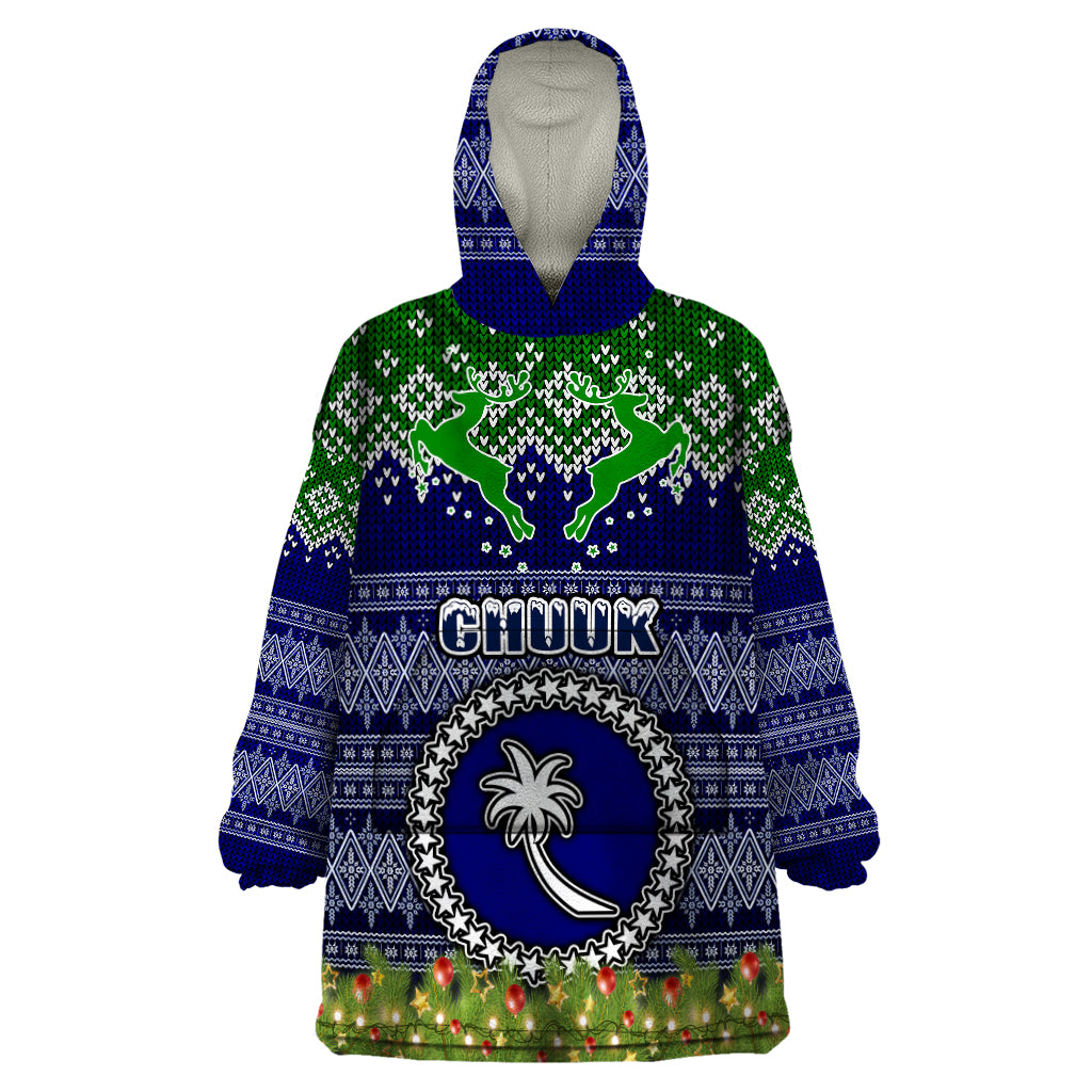 Personalised Chuuk State Christmas Wearable Blanket Hoodie Coat of Arms Beautiful Merry Xmas Snowflake LT03 One Size Blue - Polynesian Pride