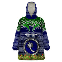 Personalised Chuuk State Christmas Wearable Blanket Hoodie Coat of Arms Beautiful Merry Xmas Snowflake LT03 One Size Blue - Polynesian Pride