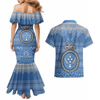 Kosrae Christmas Couples Matching Mermaid Dress and Hawaiian Shirt Coat of Arms Beautiful Merry Xmas Snowflake LT03 - Polynesian Pride