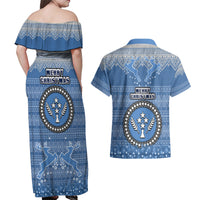 Kosrae Christmas Couples Matching Off Shoulder Maxi Dress and Hawaiian Shirt Coat of Arms Beautiful Merry Xmas Snowflake LT03 - Polynesian Pride