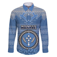 Kosrae Christmas Family Matching Off Shoulder Long Sleeve Dress and Hawaiian Shirt Coat of Arms Beautiful Merry Xmas Snowflake LT03 Dad's Shirt - Long Sleeve Blue - Polynesian Pride