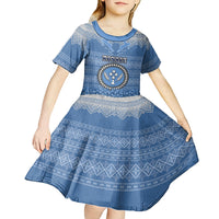 Kosrae Christmas Kid Short Sleeve Dress Coat of Arms Beautiful Merry Xmas Snowflake LT03 - Polynesian Pride
