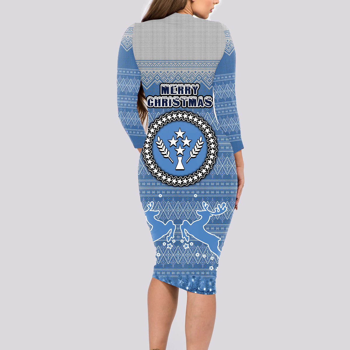 Kosrae Christmas Long Sleeve Bodycon Dress Coat of Arms Beautiful Merry Xmas Snowflake LT03 - Polynesian Pride