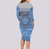 Kosrae Christmas Long Sleeve Bodycon Dress Coat of Arms Beautiful Merry Xmas Snowflake LT03 - Polynesian Pride