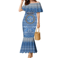 Kosrae Christmas Mermaid Dress Coat of Arms Beautiful Merry Xmas Snowflake LT03 Women Blue - Polynesian Pride
