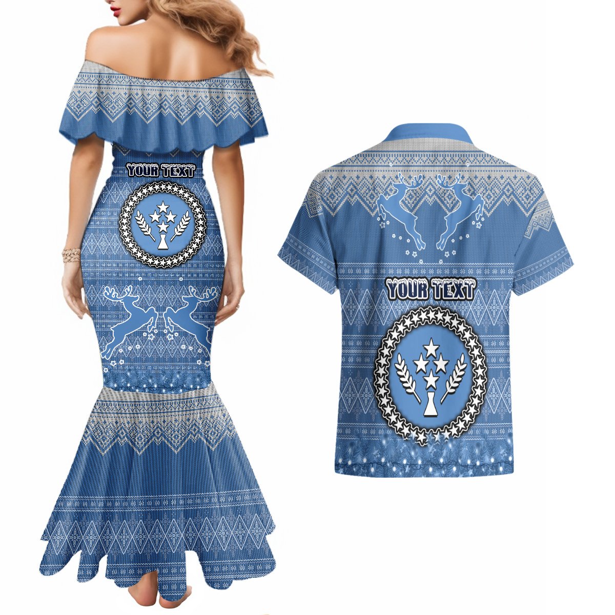 Personalised Kosrae Christmas Couples Matching Mermaid Dress and Hawaiian Shirt Coat of Arms Beautiful Merry Xmas Snowflake LT03 - Polynesian Pride