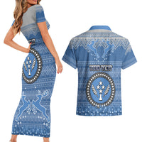 Personalised Kosrae Christmas Couples Matching Short Sleeve Bodycon Dress and Hawaiian Shirt Coat of Arms Beautiful Merry Xmas Snowflake LT03 - Polynesian Pride