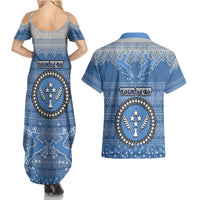 Personalised Kosrae Christmas Couples Matching Summer Maxi Dress and Hawaiian Shirt Coat of Arms Beautiful Merry Xmas Snowflake LT03 - Polynesian Pride