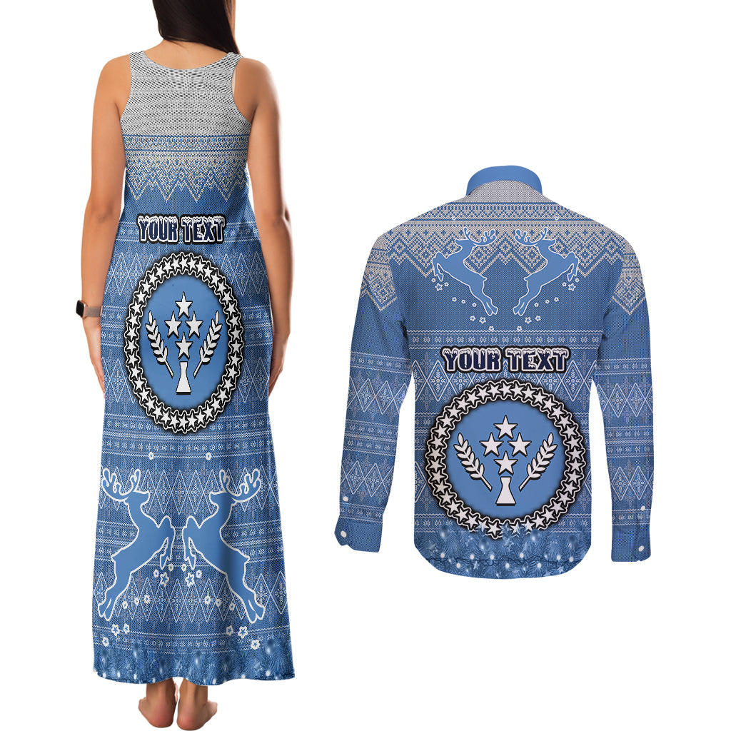 Personalised Kosrae Christmas Couples Matching Tank Maxi Dress and Long Sleeve Button Shirts Coat of Arms Beautiful Merry Xmas Snowflake LT03 - Polynesian Pride