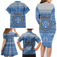 Personalised Kosrae Christmas Family Matching Long Sleeve Bodycon Dress and Hawaiian Shirt Coat of Arms Beautiful Merry Xmas Snowflake LT03 - Polynesian Pride