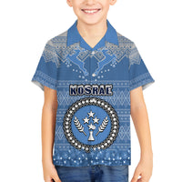 Personalised Kosrae Christmas Family Matching Long Sleeve Bodycon Dress and Hawaiian Shirt Coat of Arms Beautiful Merry Xmas Snowflake LT03 Son's Shirt Blue - Polynesian Pride