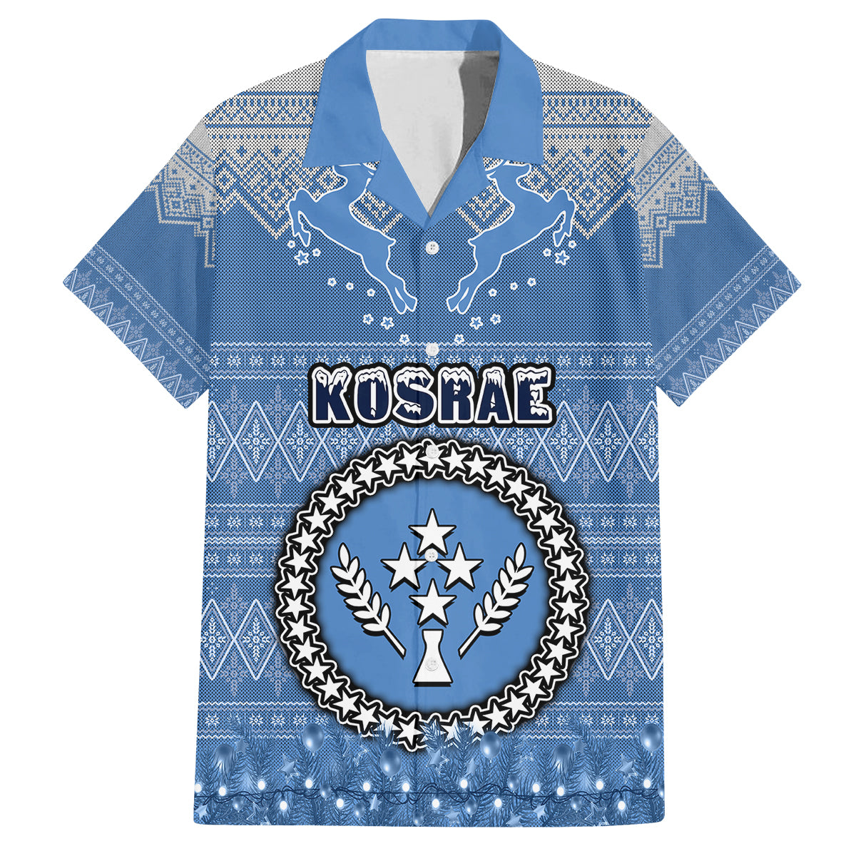 Personalised Kosrae Christmas Family Matching Off Shoulder Maxi Dress and Hawaiian Shirt Coat of Arms Beautiful Merry Xmas Snowflake LT03 Mom's Dress Blue - Polynesian Pride