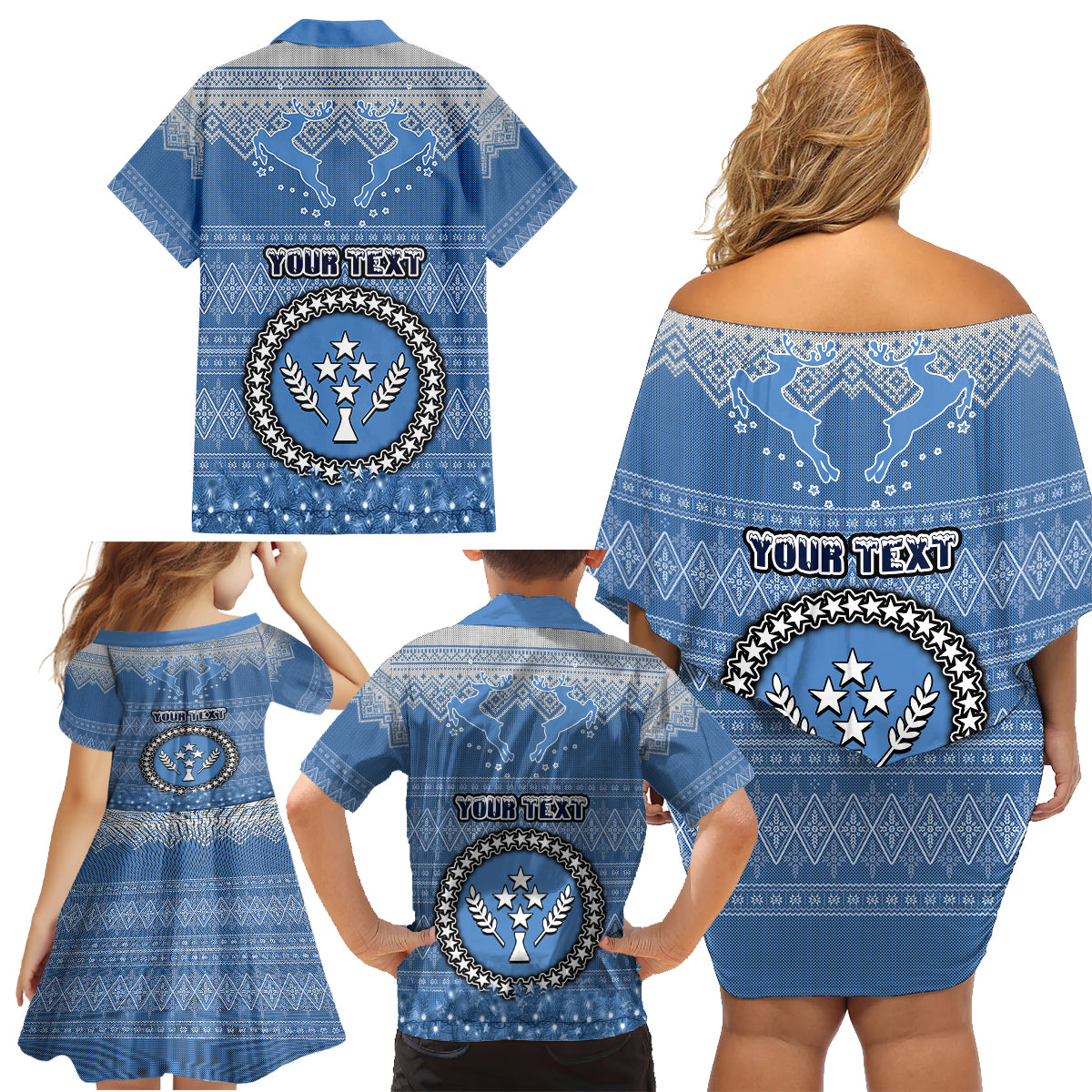 Personalised Kosrae Christmas Family Matching Off Shoulder Short Dress and Hawaiian Shirt Coat of Arms Beautiful Merry Xmas Snowflake LT03 - Polynesian Pride