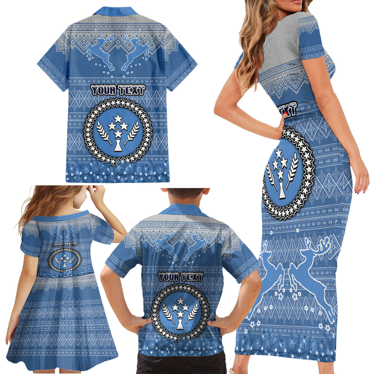 Personalised Kosrae Christmas Family Matching Short Sleeve Bodycon Dress and Hawaiian Shirt Coat of Arms Beautiful Merry Xmas Snowflake LT03 - Polynesian Pride