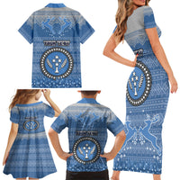 Personalised Kosrae Christmas Family Matching Short Sleeve Bodycon Dress and Hawaiian Shirt Coat of Arms Beautiful Merry Xmas Snowflake LT03 - Polynesian Pride