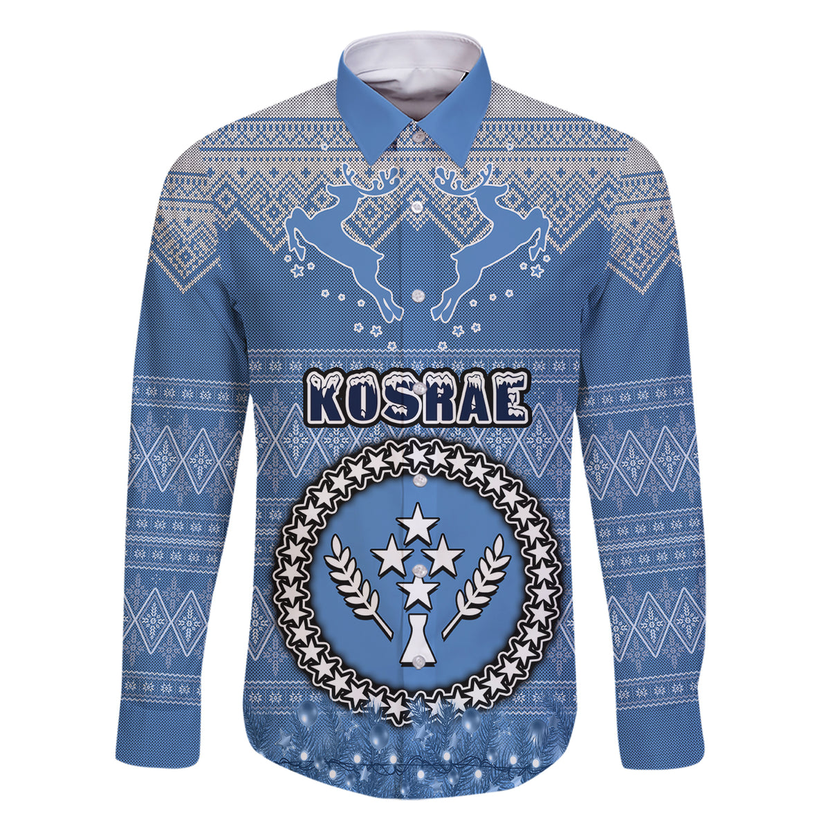 Personalised Kosrae Christmas Family Matching Short Sleeve Bodycon Dress and Hawaiian Shirt Coat of Arms Beautiful Merry Xmas Snowflake LT03 Dad's Shirt - Long Sleeve Blue - Polynesian Pride