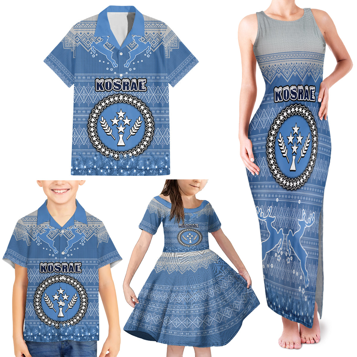 Personalised Kosrae Christmas Family Matching Tank Maxi Dress and Hawaiian Shirt Coat of Arms Beautiful Merry Xmas Snowflake LT03 - Polynesian Pride