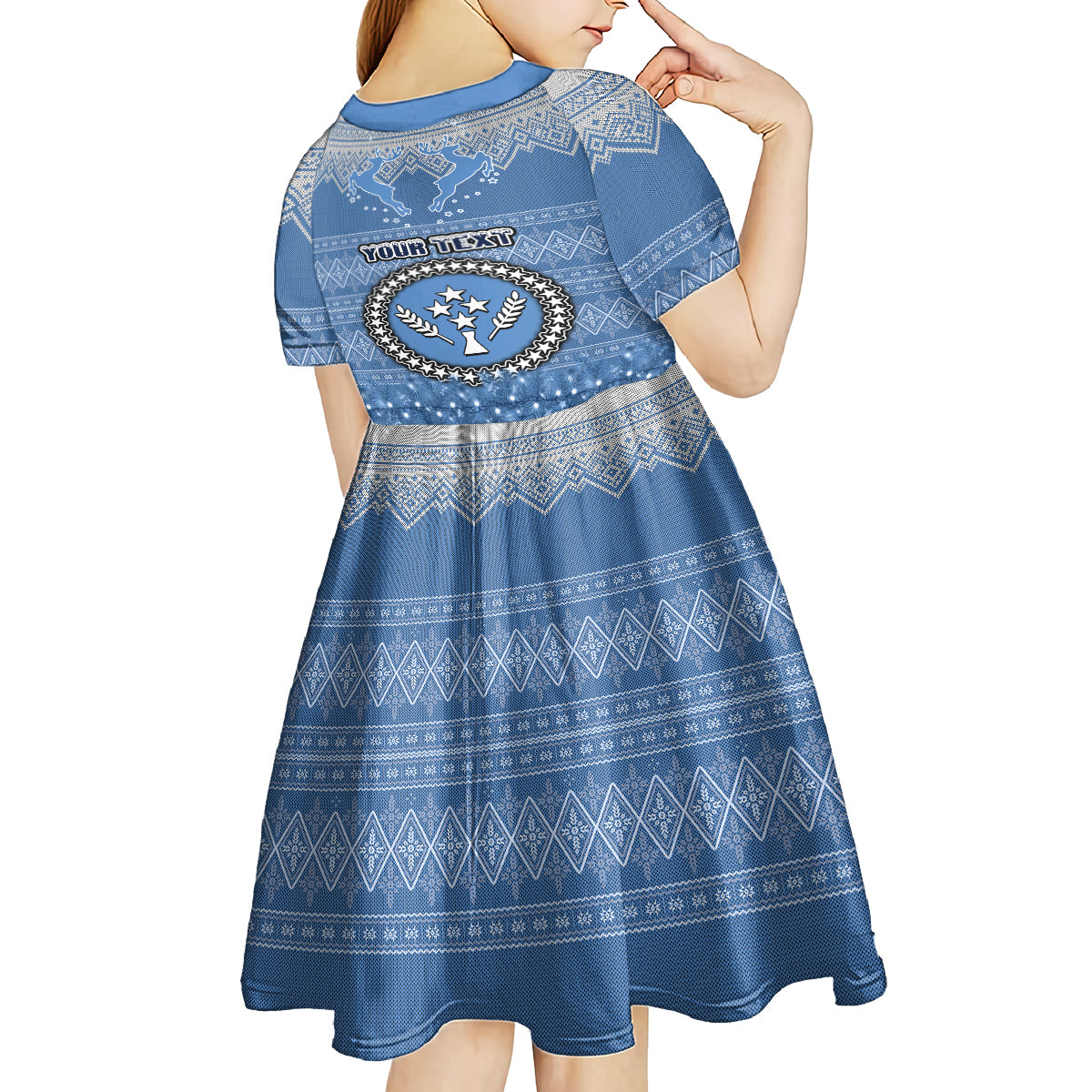 Personalised Kosrae Christmas Kid Short Sleeve Dress Coat of Arms Beautiful Merry Xmas Snowflake LT03 - Polynesian Pride