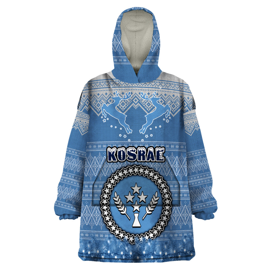 Personalised Kosrae Christmas Wearable Blanket Hoodie Coat of Arms Beautiful Merry Xmas Snowflake LT03 One Size Blue - Polynesian Pride