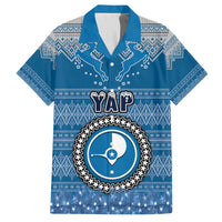 Personalised Yap Christmas Family Matching Puletasi Dress and Hawaiian Shirt Coat of Arms Beautiful Merry Xmas Snowflake LT03 Dad's Shirt - Short Sleeve Blue - Polynesian Pride