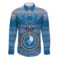 Personalised Yap Christmas Family Matching Short Sleeve Bodycon Dress and Hawaiian Shirt Coat of Arms Beautiful Merry Xmas Snowflake LT03 Dad's Shirt - Long Sleeve Blue - Polynesian Pride