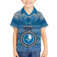 Personalised Yap Christmas Family Matching Summer Maxi Dress and Hawaiian Shirt Coat of Arms Beautiful Merry Xmas Snowflake LT03 Son's Shirt Blue - Polynesian Pride