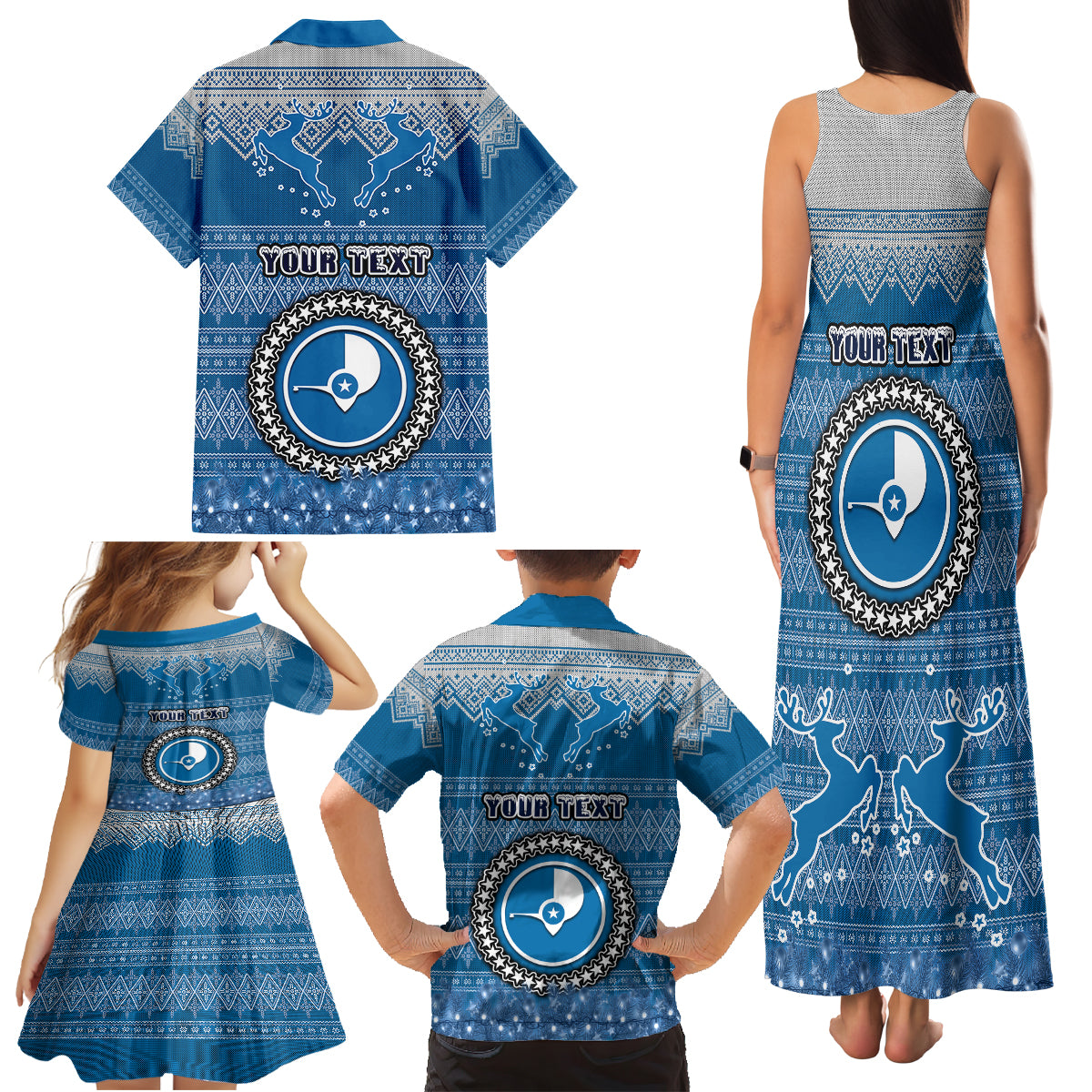 Personalised Yap Christmas Family Matching Tank Maxi Dress and Hawaiian Shirt Coat of Arms Beautiful Merry Xmas Snowflake LT03 - Polynesian Pride