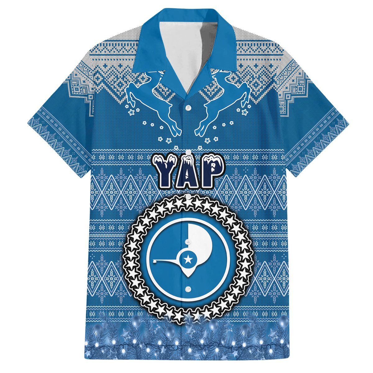 Personalised Yap Christmas Hawaiian Shirt Coat of Arms Beautiful Merry Xmas Snowflake LT03 Blue - Polynesian Pride