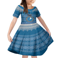 Personalised Yap Christmas Kid Short Sleeve Dress Coat of Arms Beautiful Merry Xmas Snowflake LT03 KID Blue - Polynesian Pride