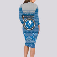 Personalised Yap Christmas Long Sleeve Bodycon Dress Coat of Arms Beautiful Merry Xmas Snowflake LT03 - Polynesian Pride