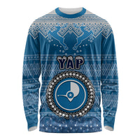 Personalised Yap Christmas Long Sleeve Shirt Coat of Arms Beautiful Merry Xmas Snowflake LT03 Unisex Blue - Polynesian Pride