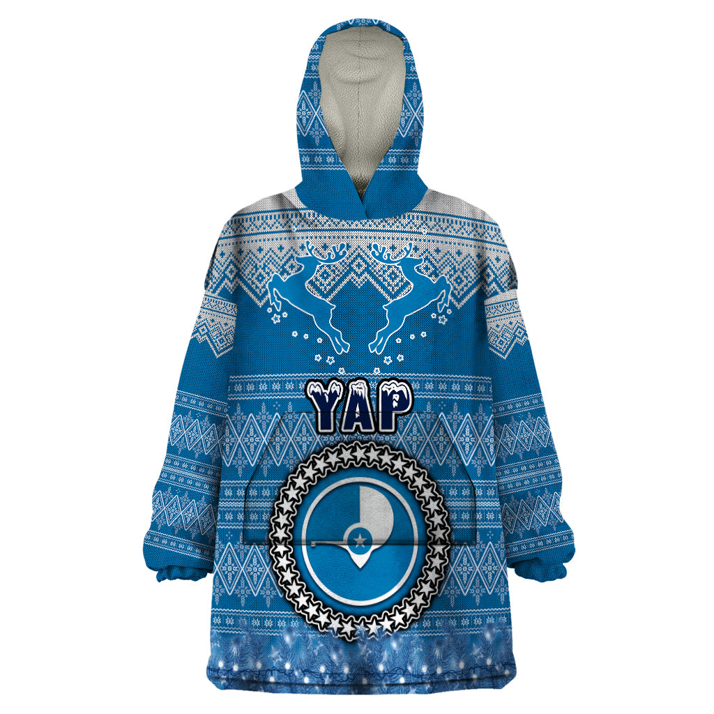 Personalised Yap Christmas Wearable Blanket Hoodie Coat of Arms Beautiful Merry Xmas Snowflake LT03 One Size Blue - Polynesian Pride