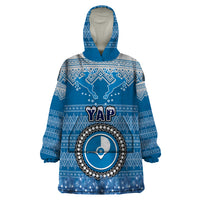 Personalised Yap Christmas Wearable Blanket Hoodie Coat of Arms Beautiful Merry Xmas Snowflake LT03 One Size Blue - Polynesian Pride