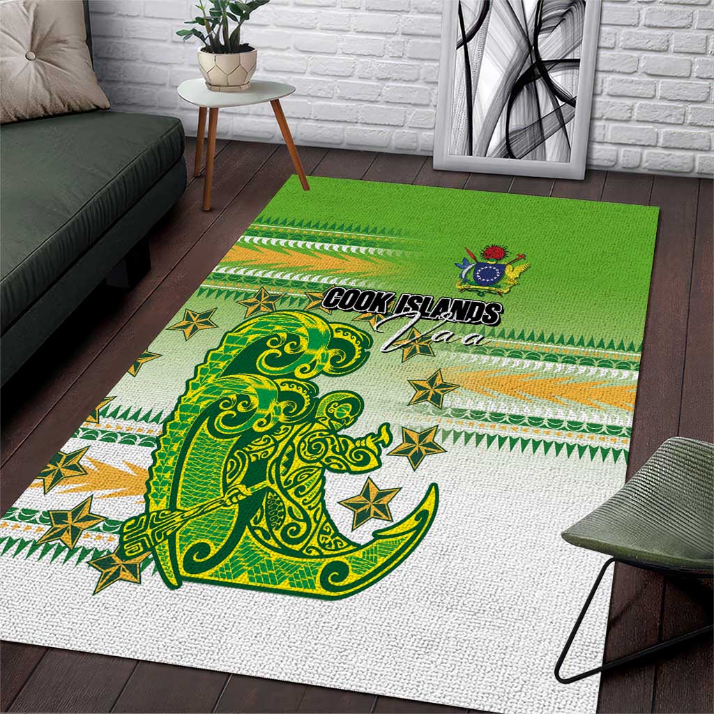 Cook Islands Va'a Race Area Rug Te Tatau Tattoos Sporty Style Green-White Color LT03 Green - Polynesian Pride