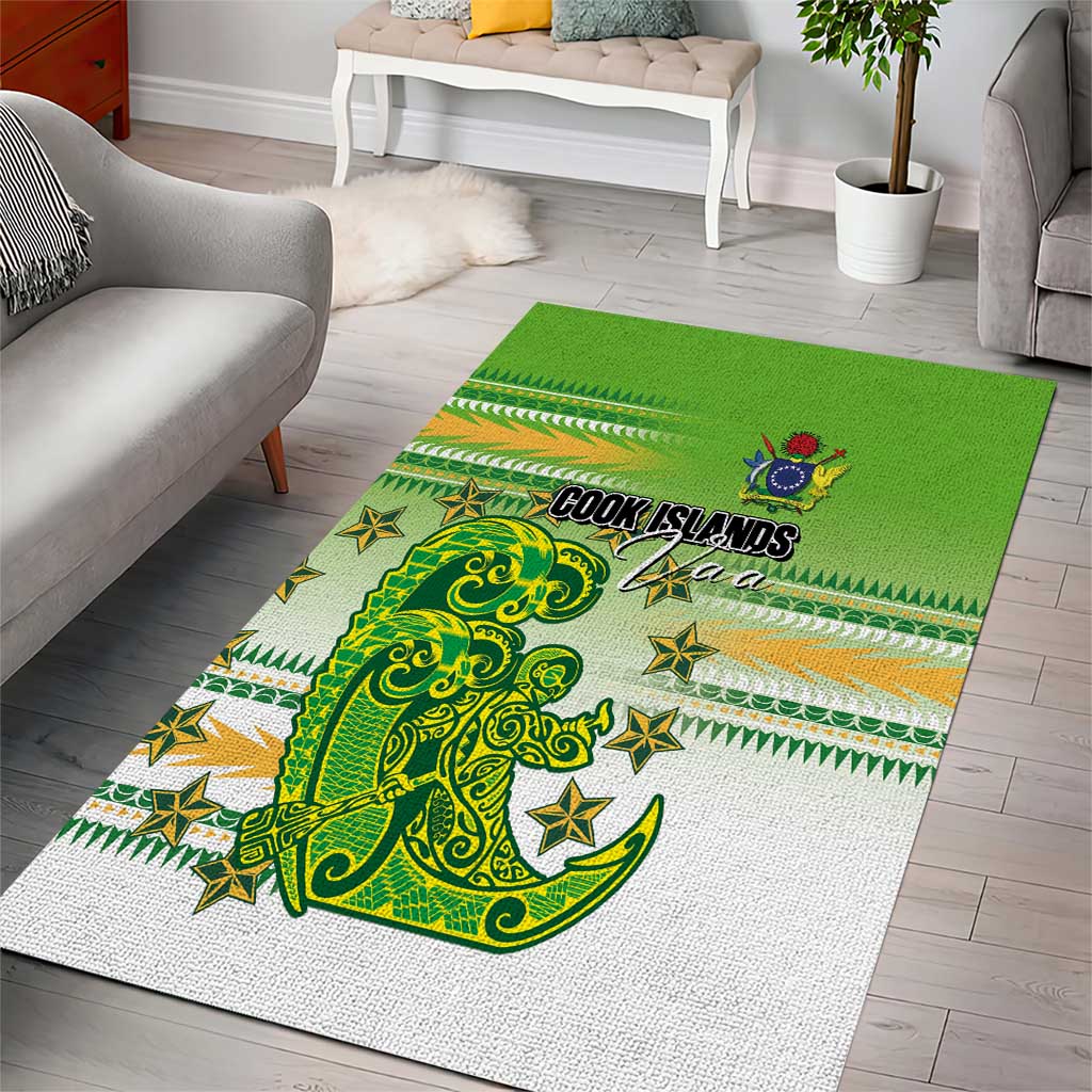 Cook Islands Va'a Race Area Rug Te Tatau Tattoos Sporty Style Green-White Color LT03 - Polynesian Pride