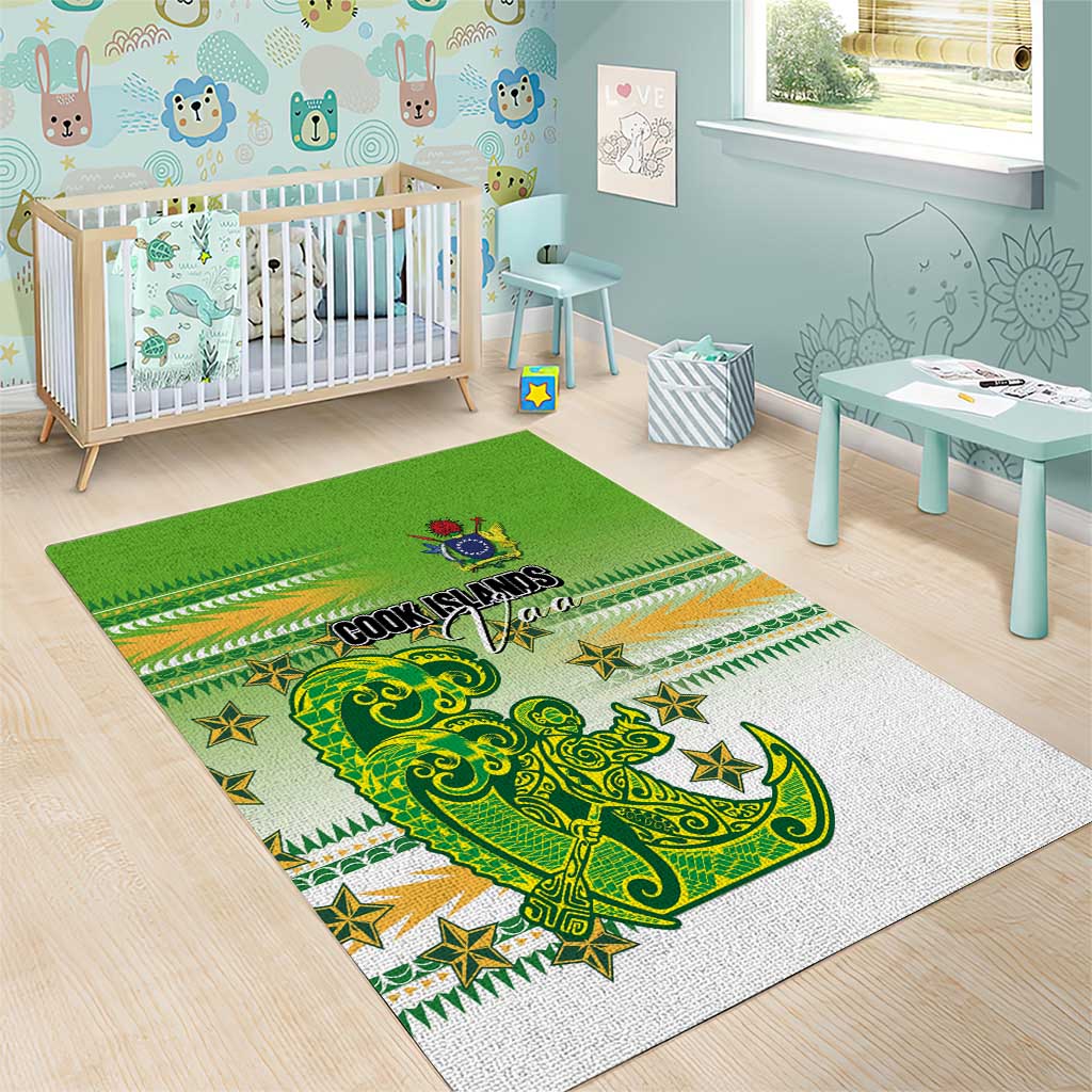 Cook Islands Va'a Race Area Rug Te Tatau Tattoos Sporty Style Green-White Color LT03 - Polynesian Pride